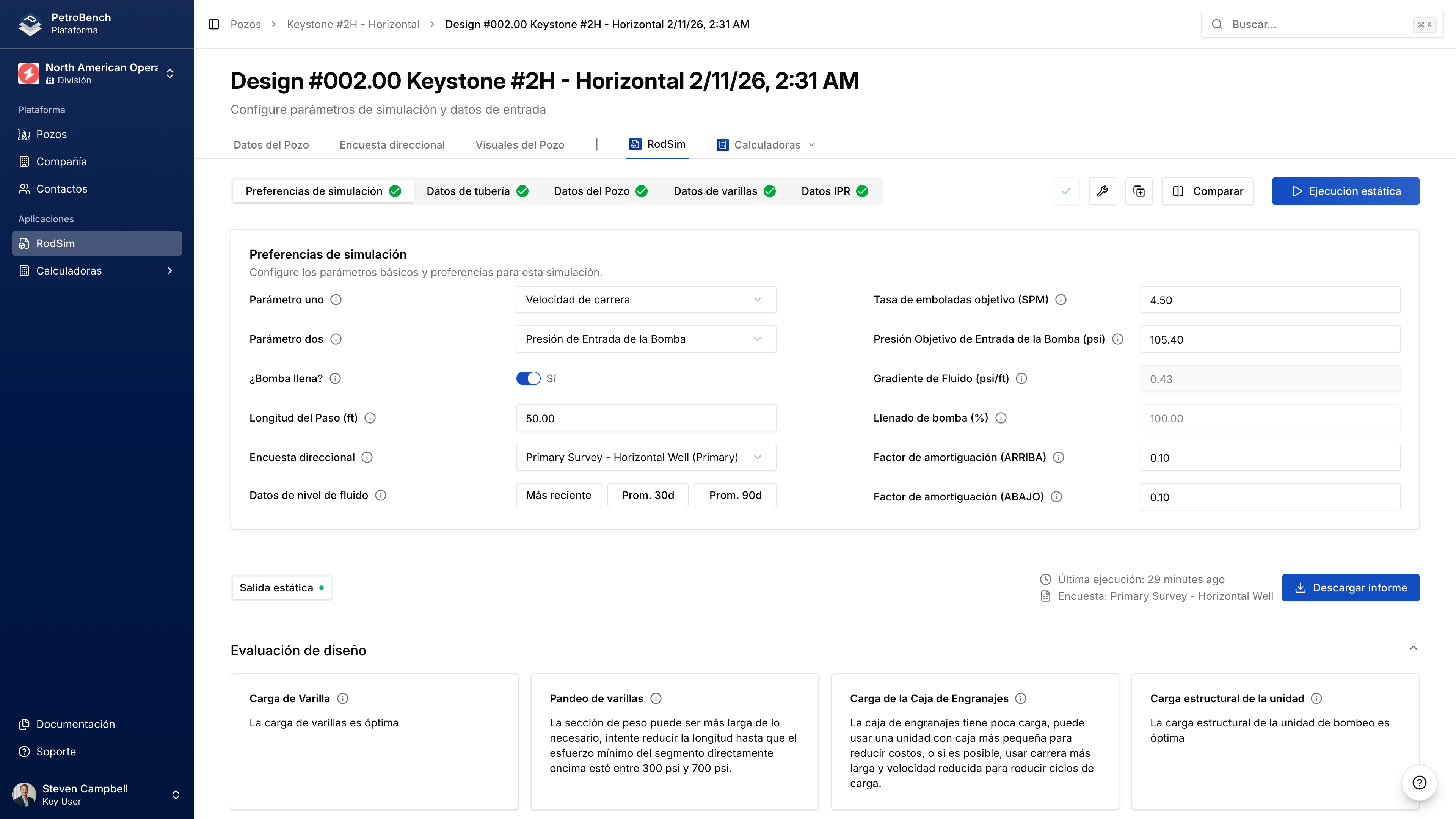 Interfaz de configuracion de simulacion RodSim