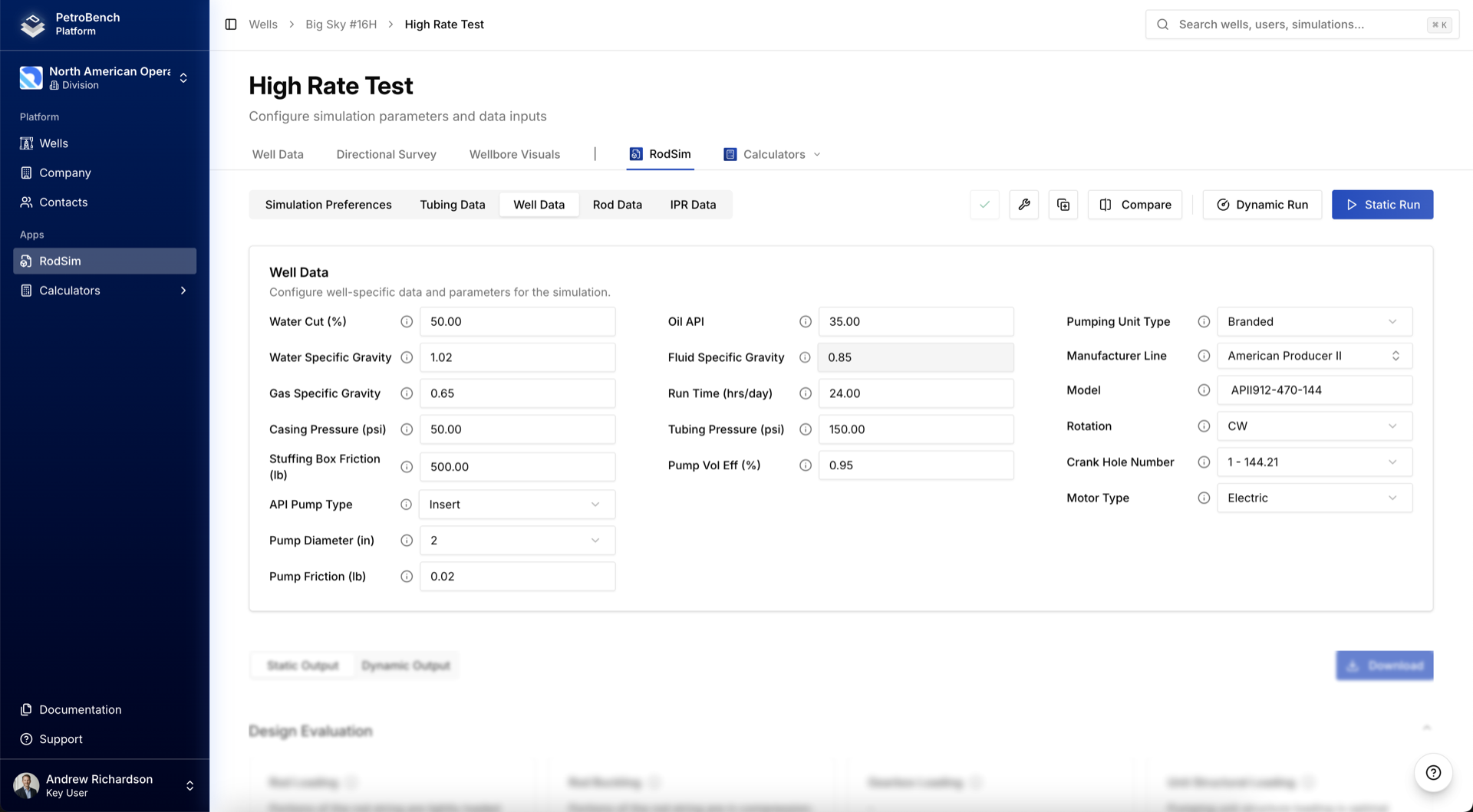 RodSim configuration page