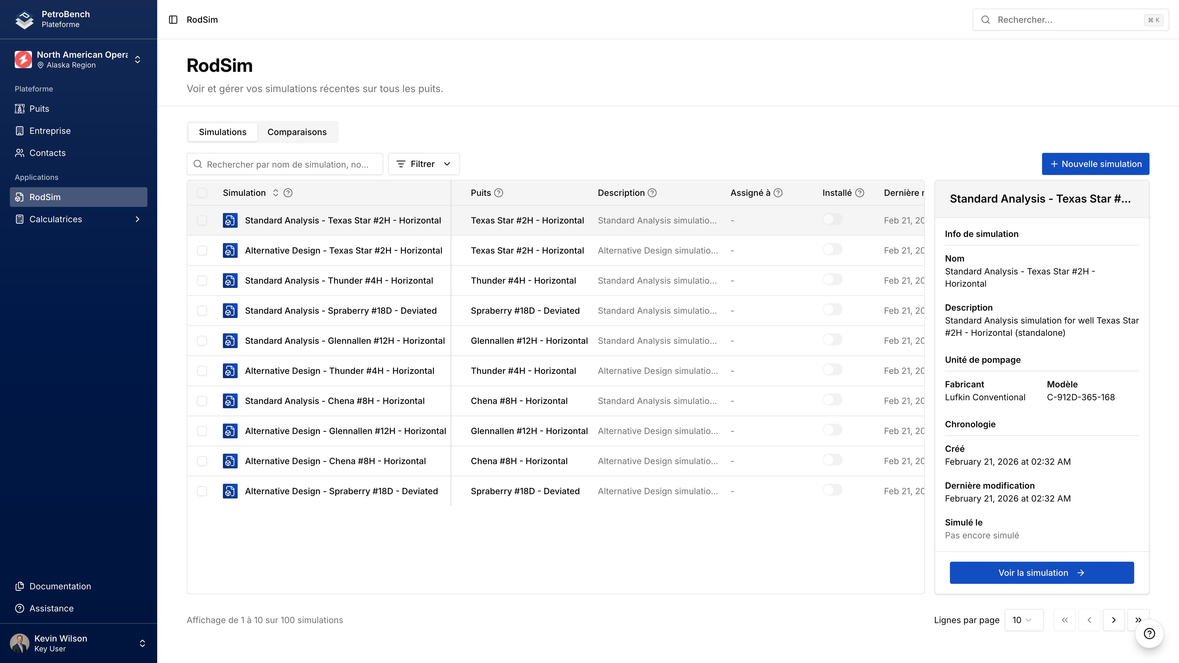 Liste des Simulations RodSim