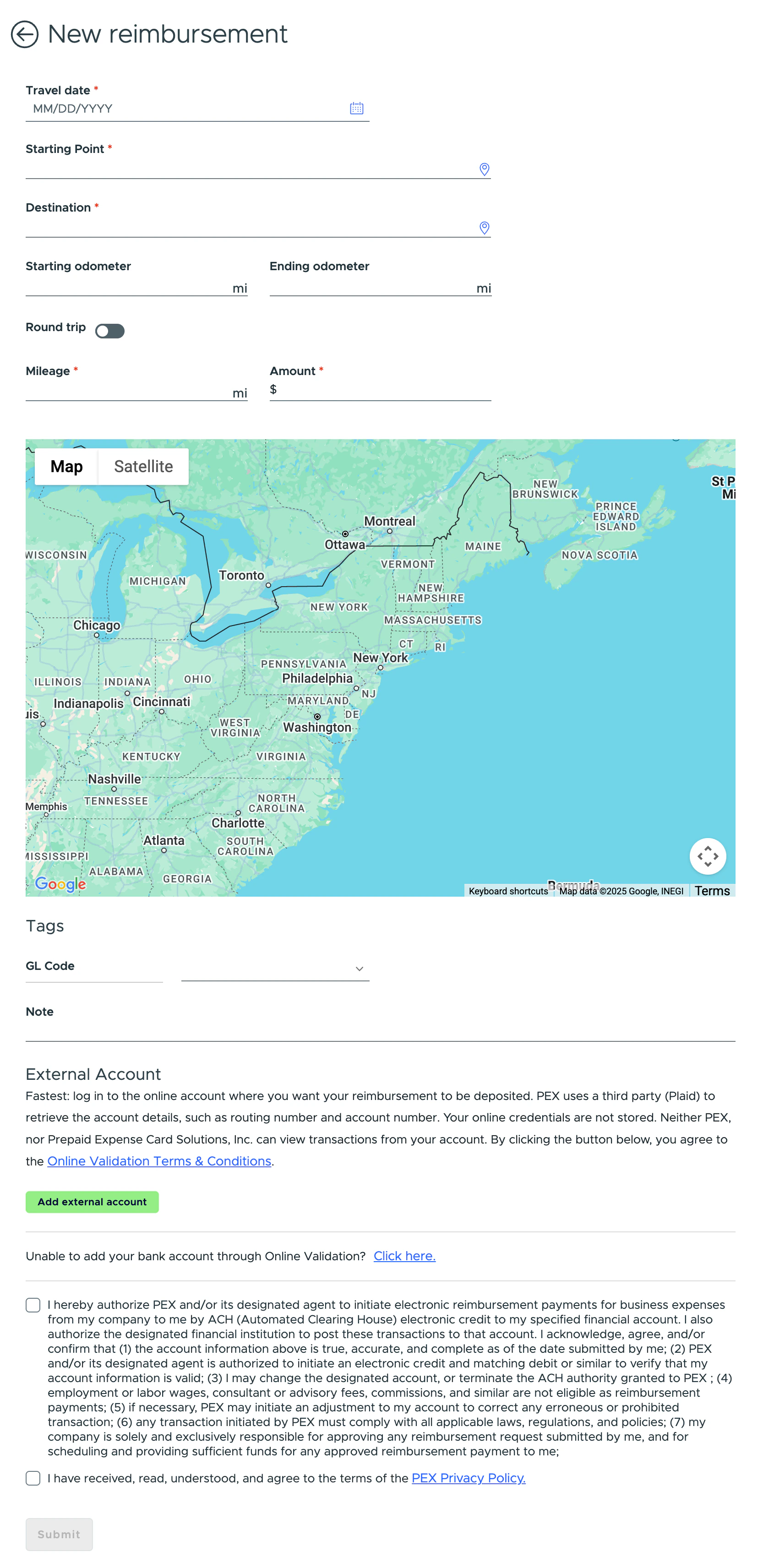 Mileage reimbursement request form