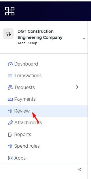 Review page in the sidebar menu