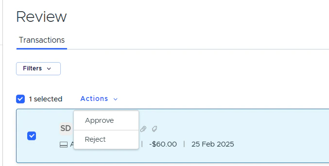 Select all and Actions button for bulk approval