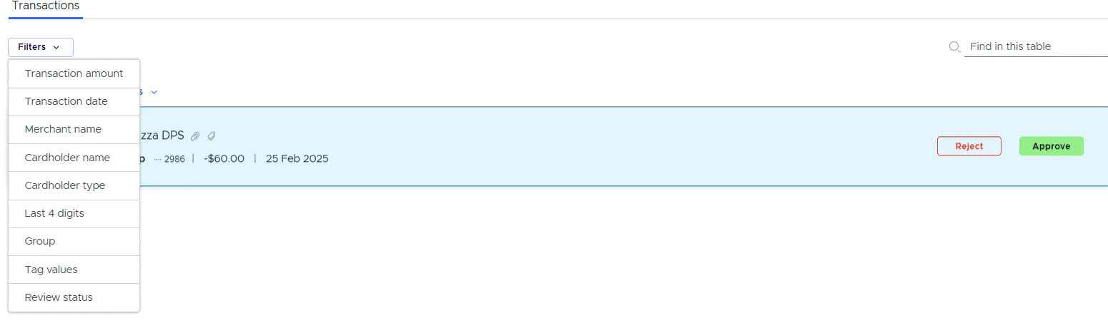 Filtering and quick search options