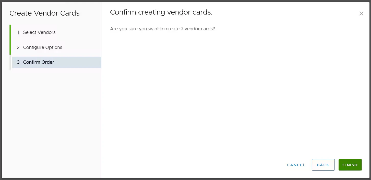 Confirm vendor card order