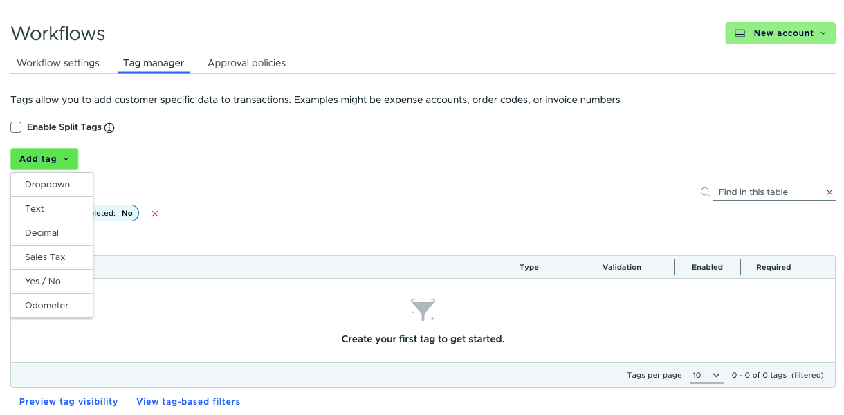 The Add tag menu in Tag manager with the Odometer option at the bottom of the list