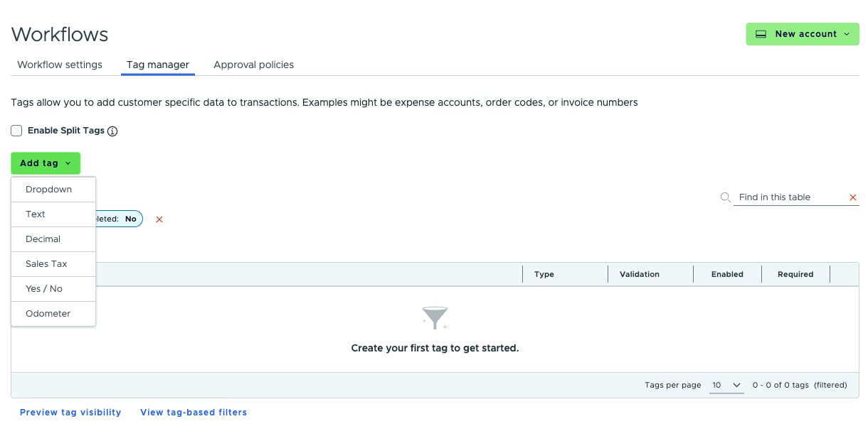 The Add tag menu in Tag manager with the Odometer option at the bottom of the list
