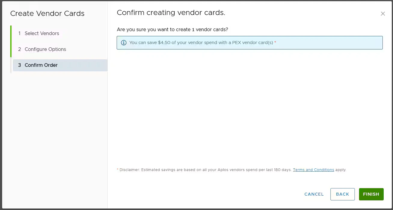 Finish vendor card creation