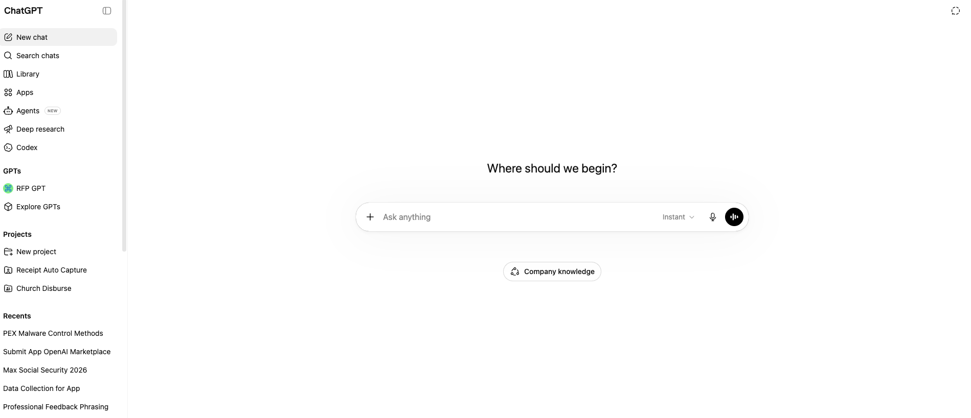ChatGPT sidebar showing the Agents option in the left navigation