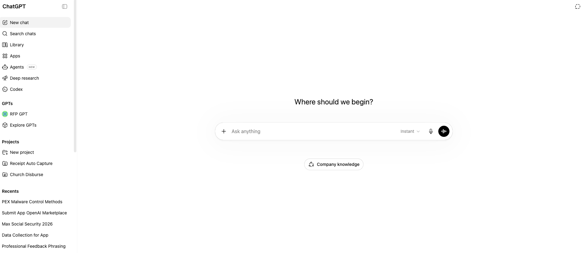 ChatGPT sidebar showing the Agents option in the left navigation