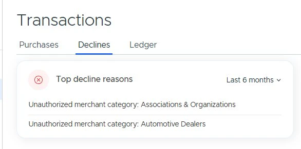 Top decline reasons widget