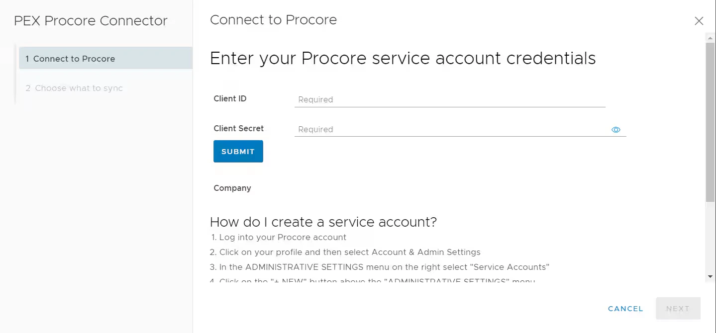 PEX Connector for Procore install and launch