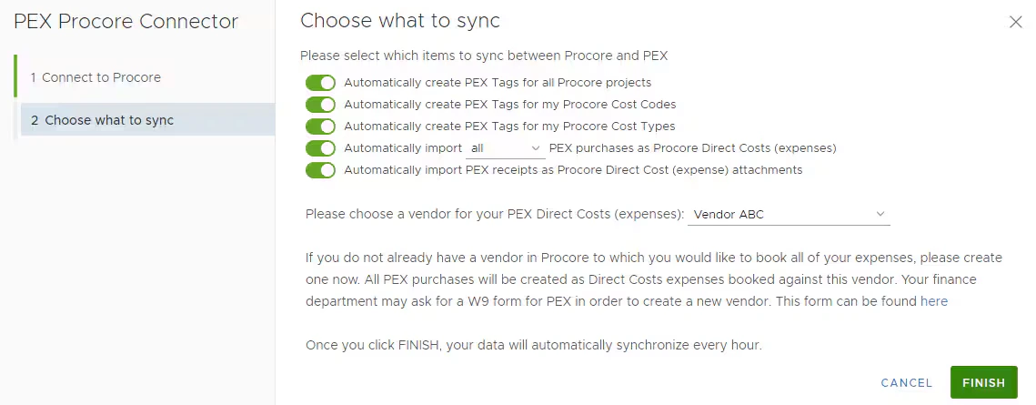 Procore sync options