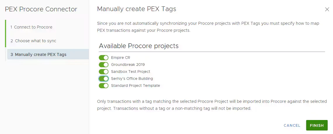 Procore project selection