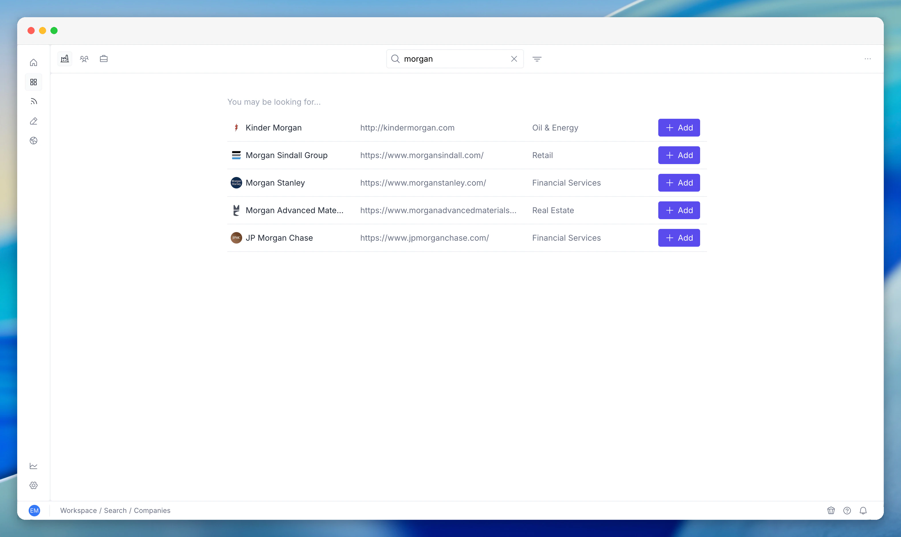 New company search results in PG:AI V2