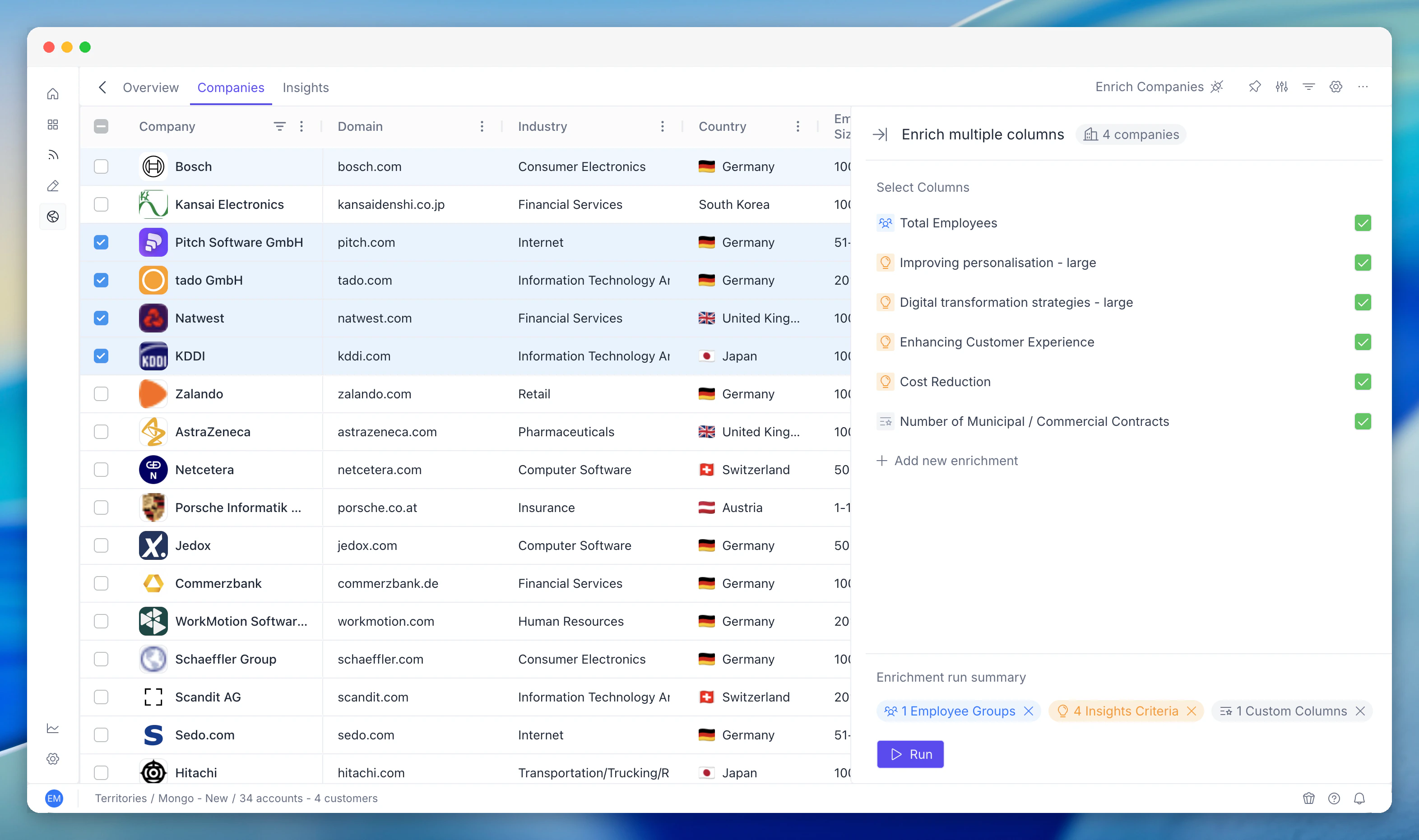 Territory enrichment trigger