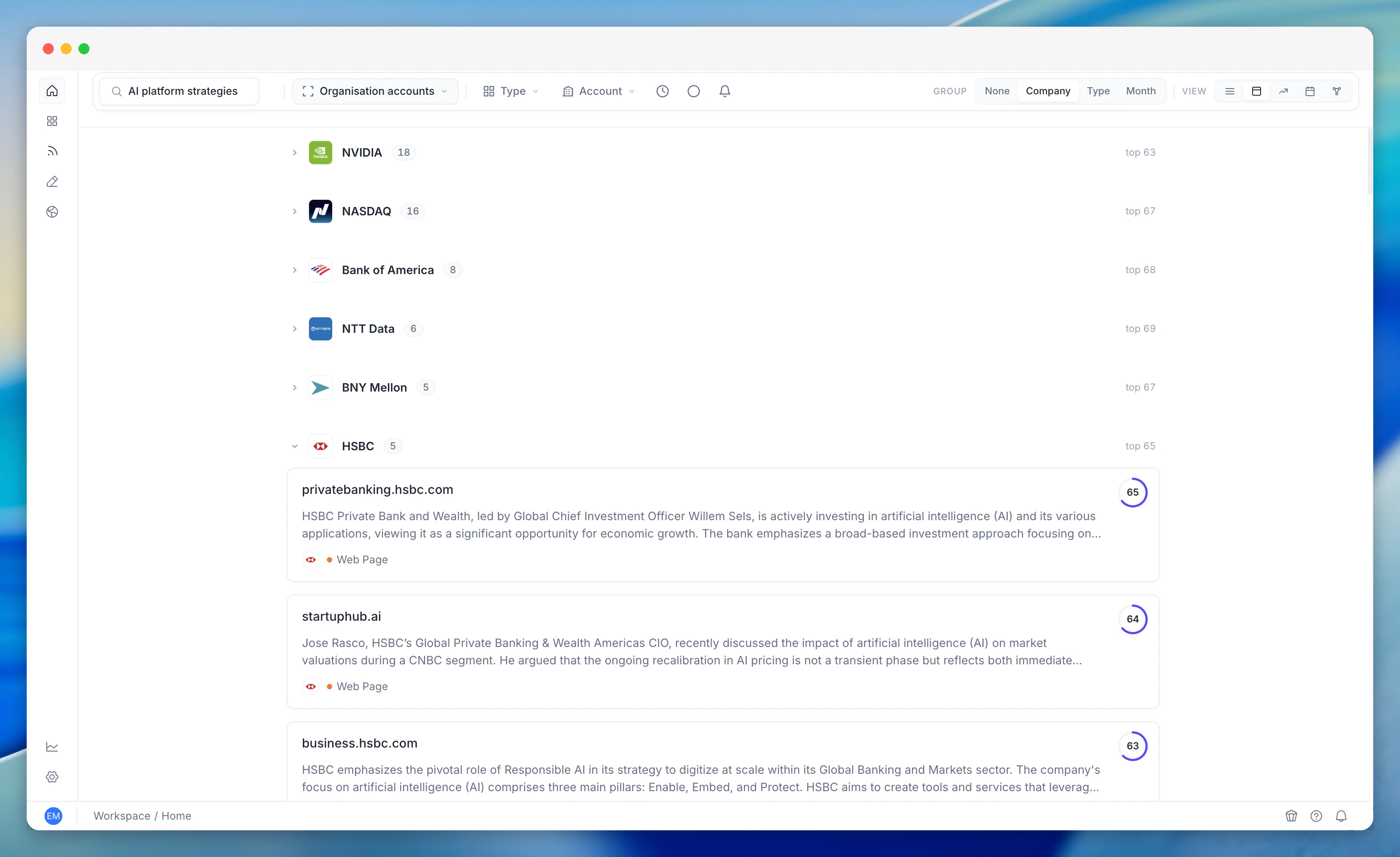 V2 workspace company search results