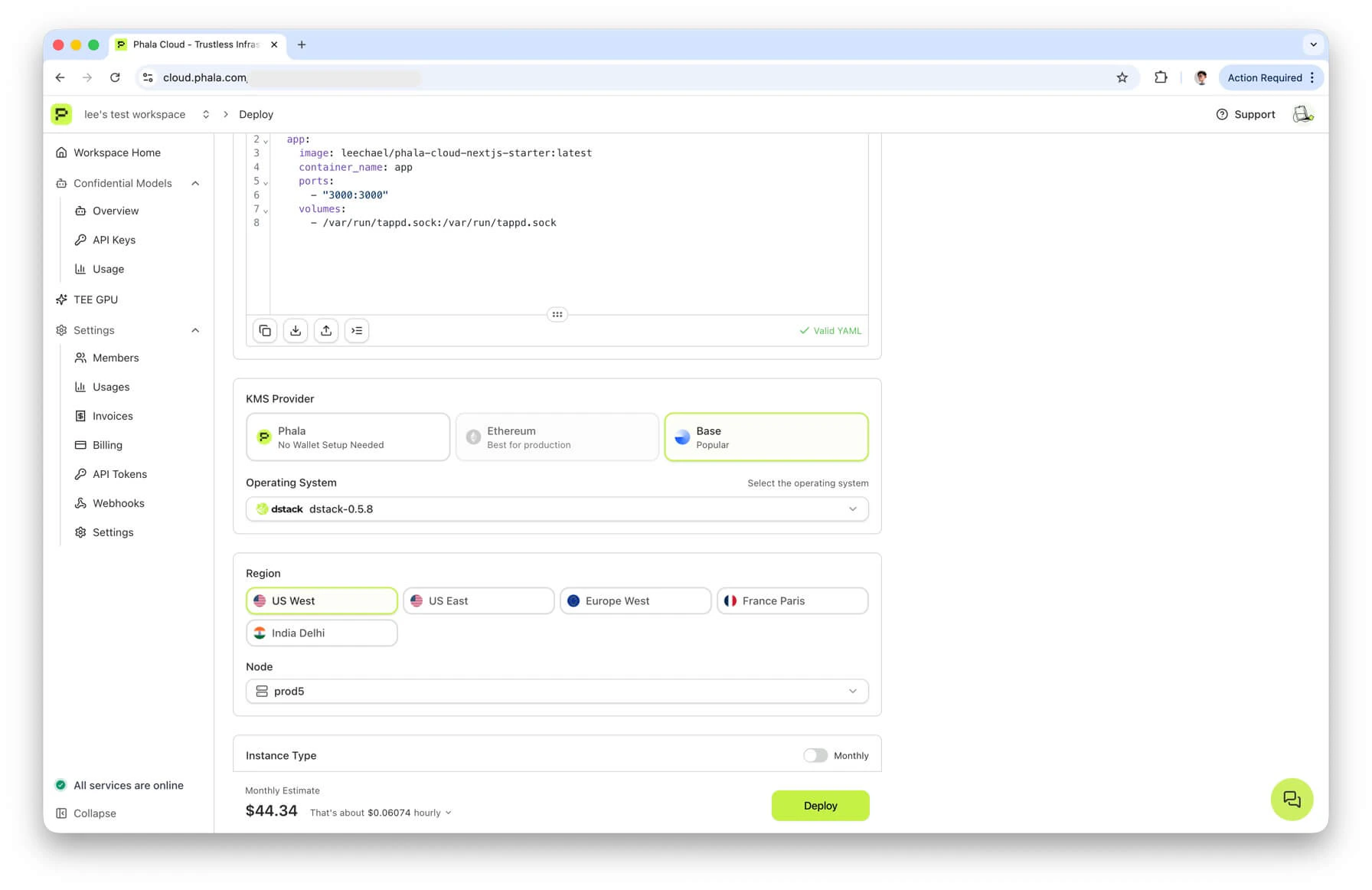 CVM create wizard with KMS Provider, Base selected