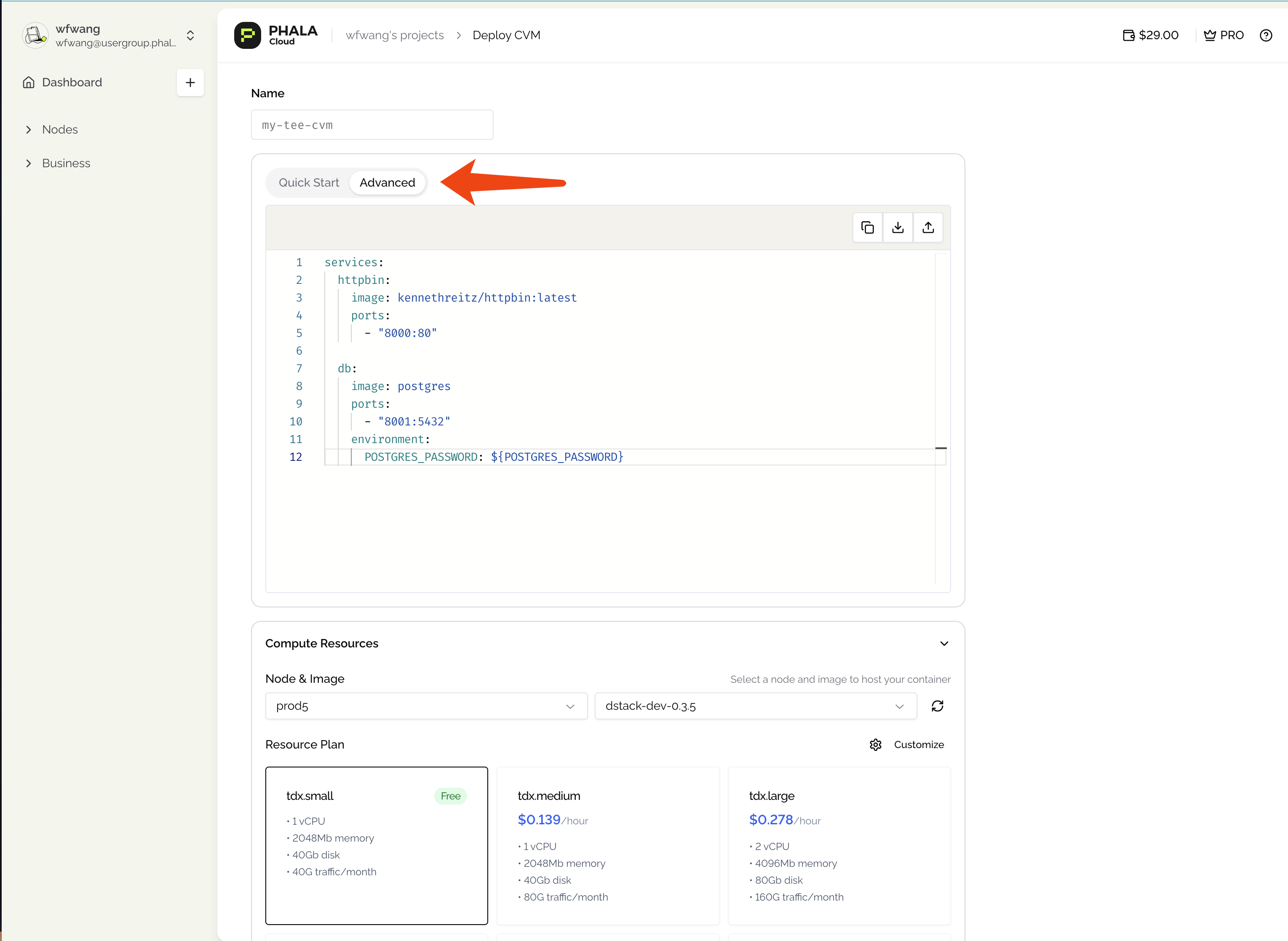 Docker Compose deployment interface