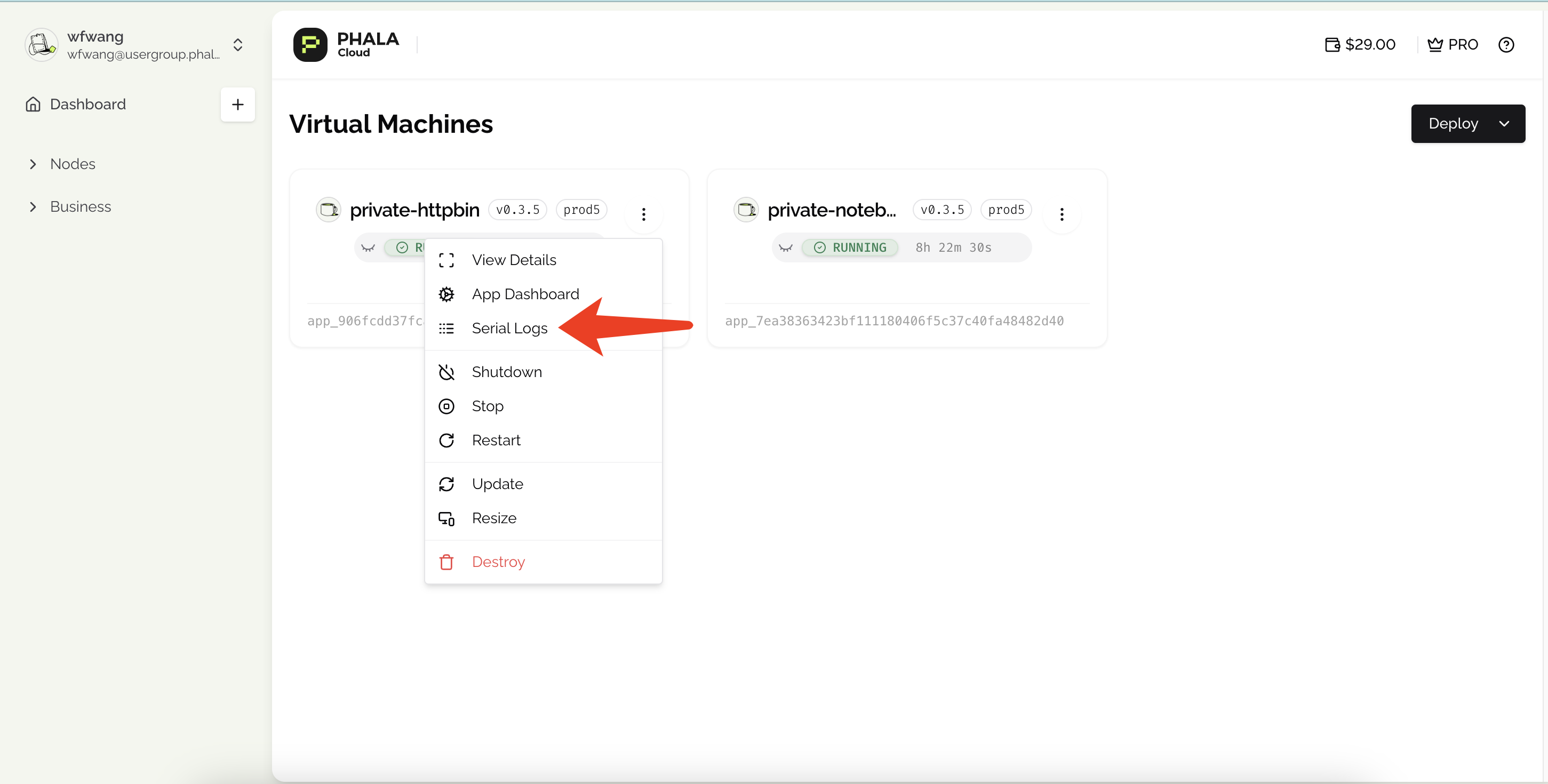 CVM logs interface