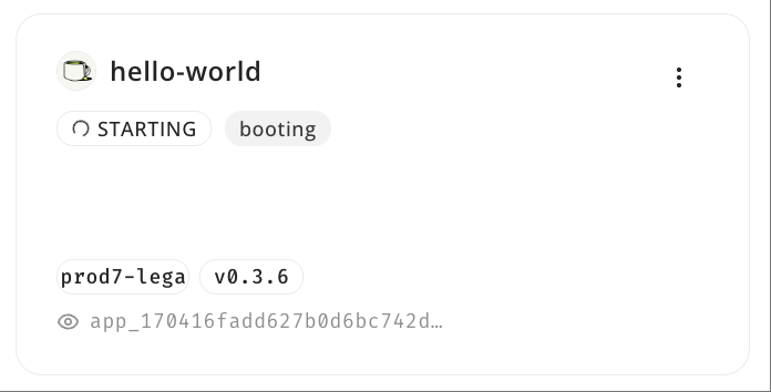 CVM card showing deployment in progress with starting status