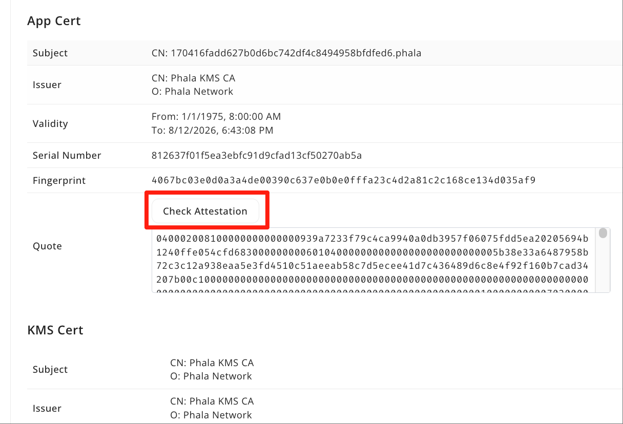 TEE Proof Explorer showing verified attestation quote with checksum