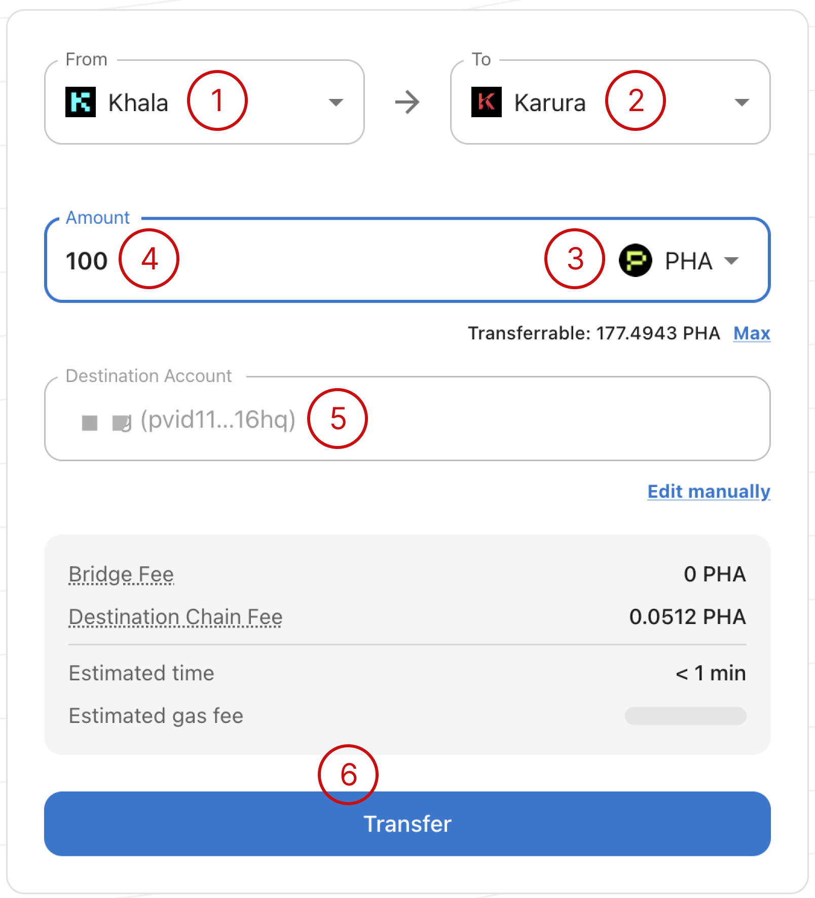 SubBridge parachain transfer interface
