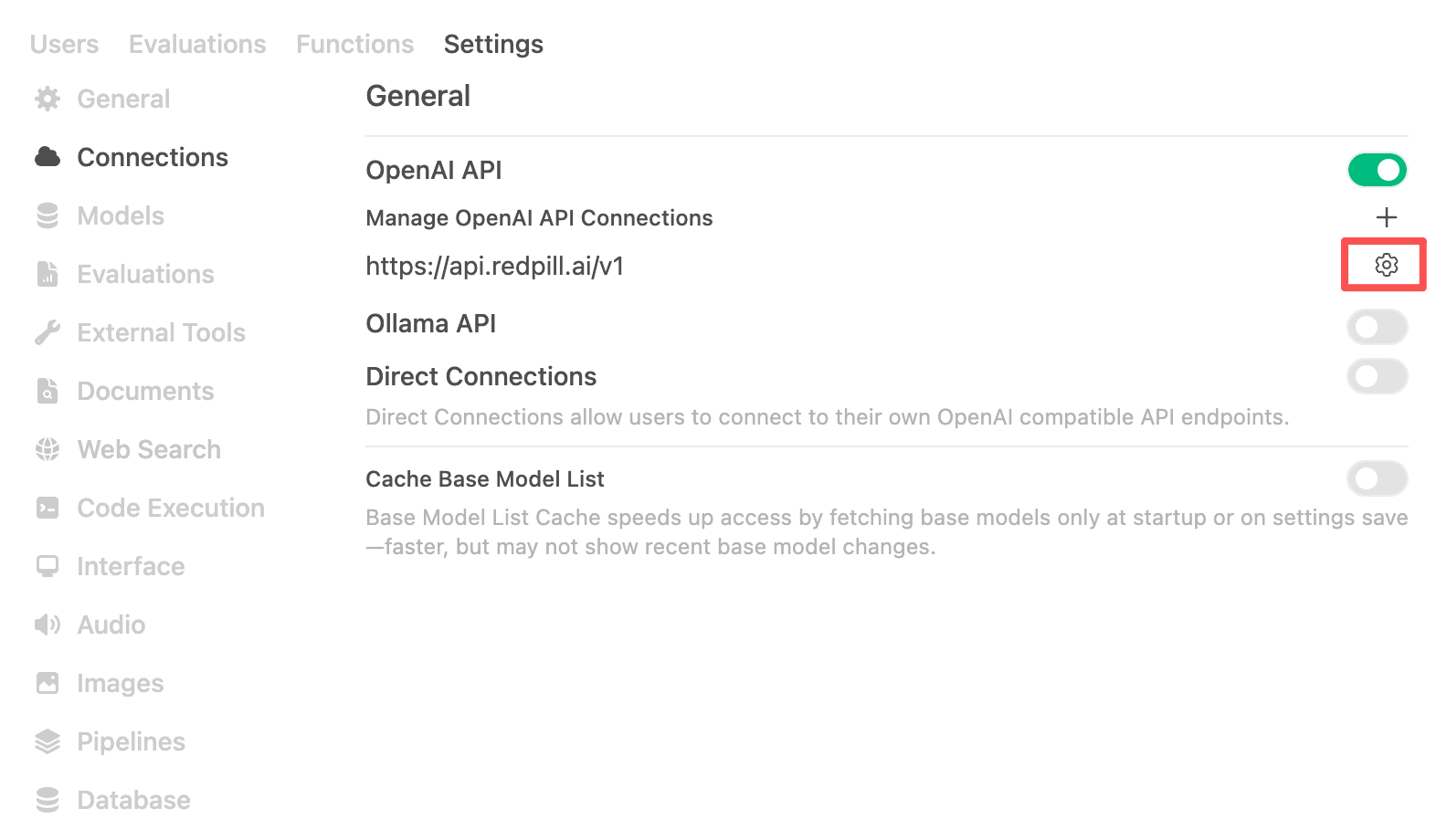 Open-WebUI Connection Settings