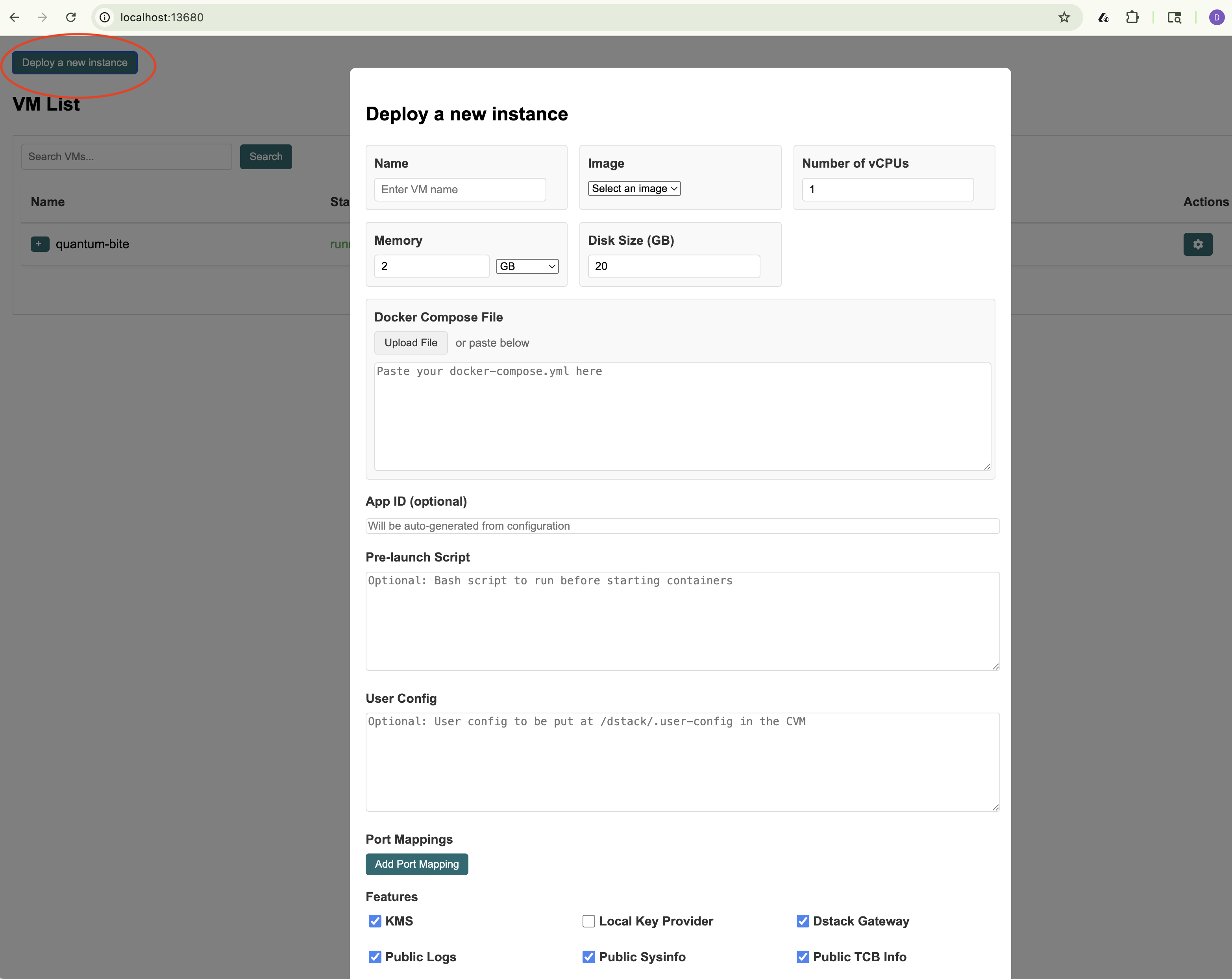 deploy a new instance
