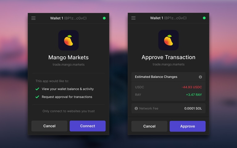 An example app displayed within a dialog