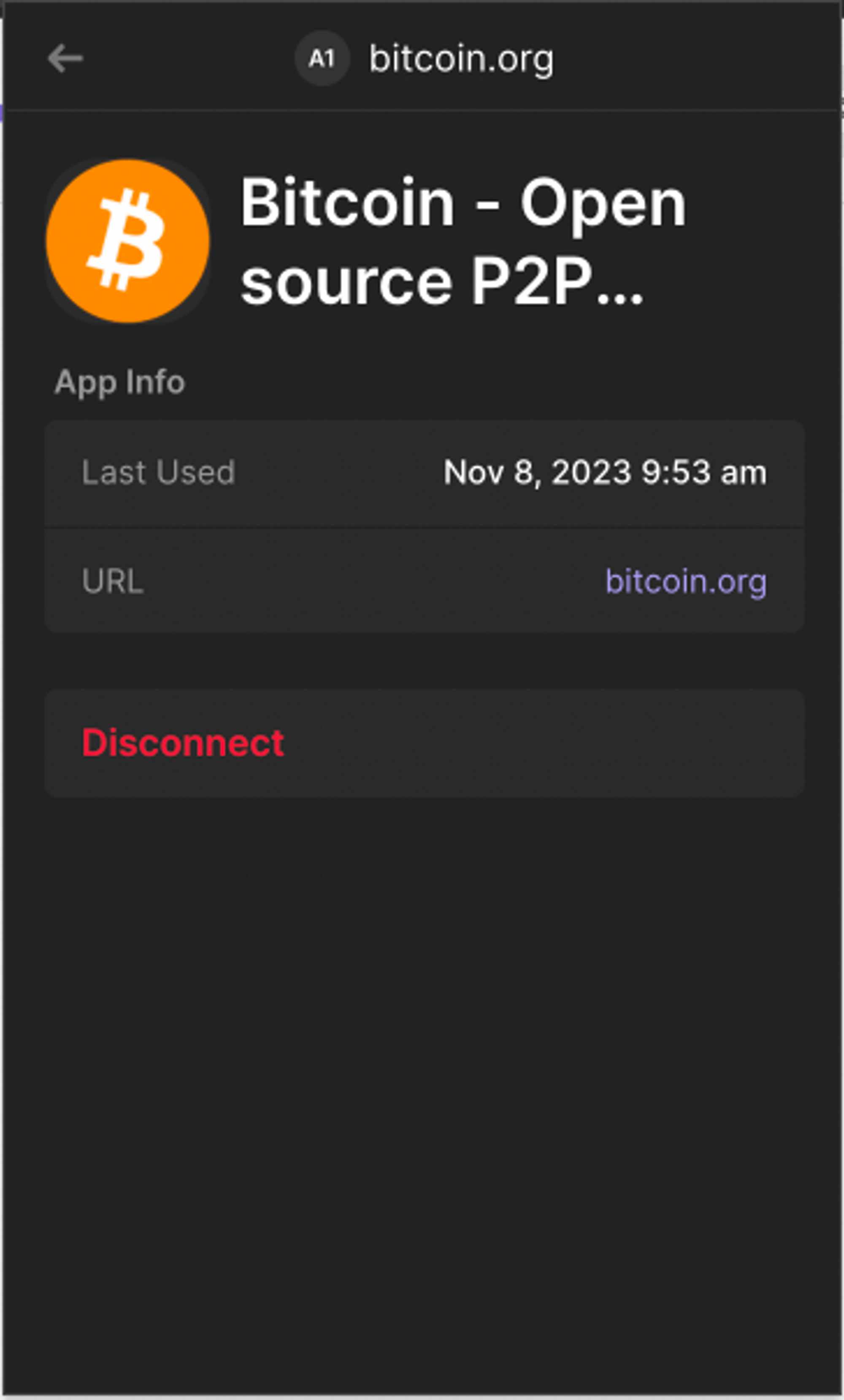 Disconnecting a dApp in Connected Apps settings in Phantom extension
