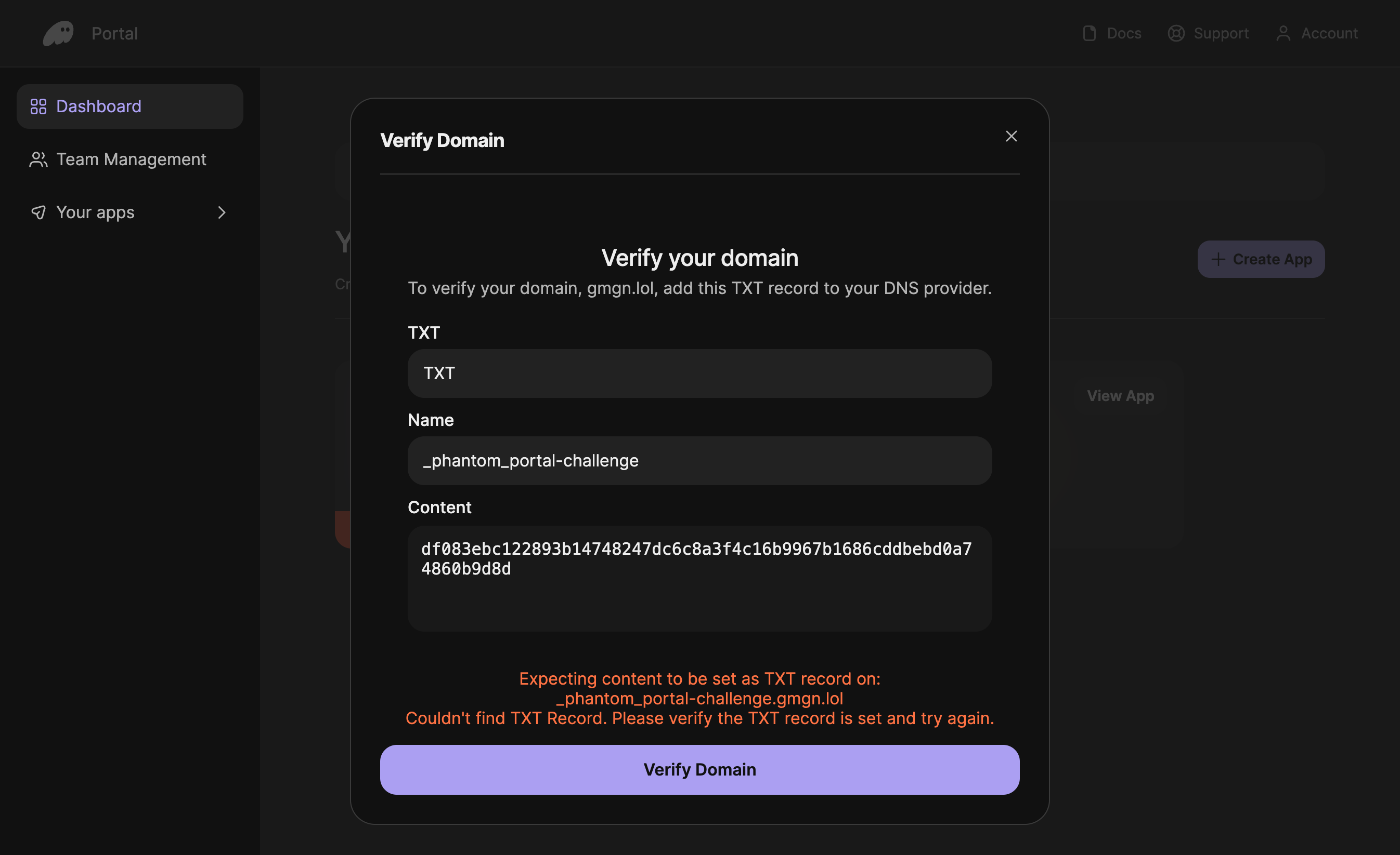 Verify your domain - Phantom developer documentation