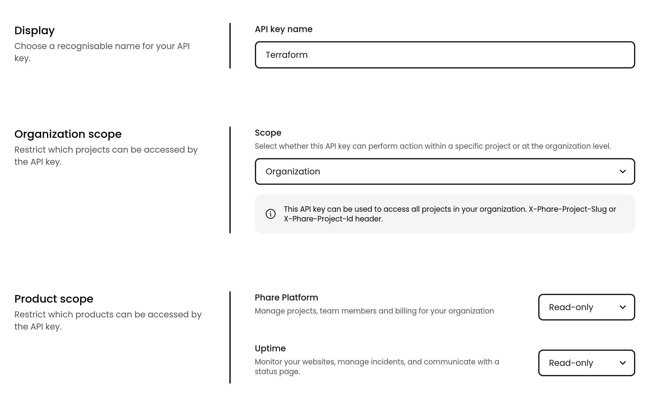 Organization scoped API key