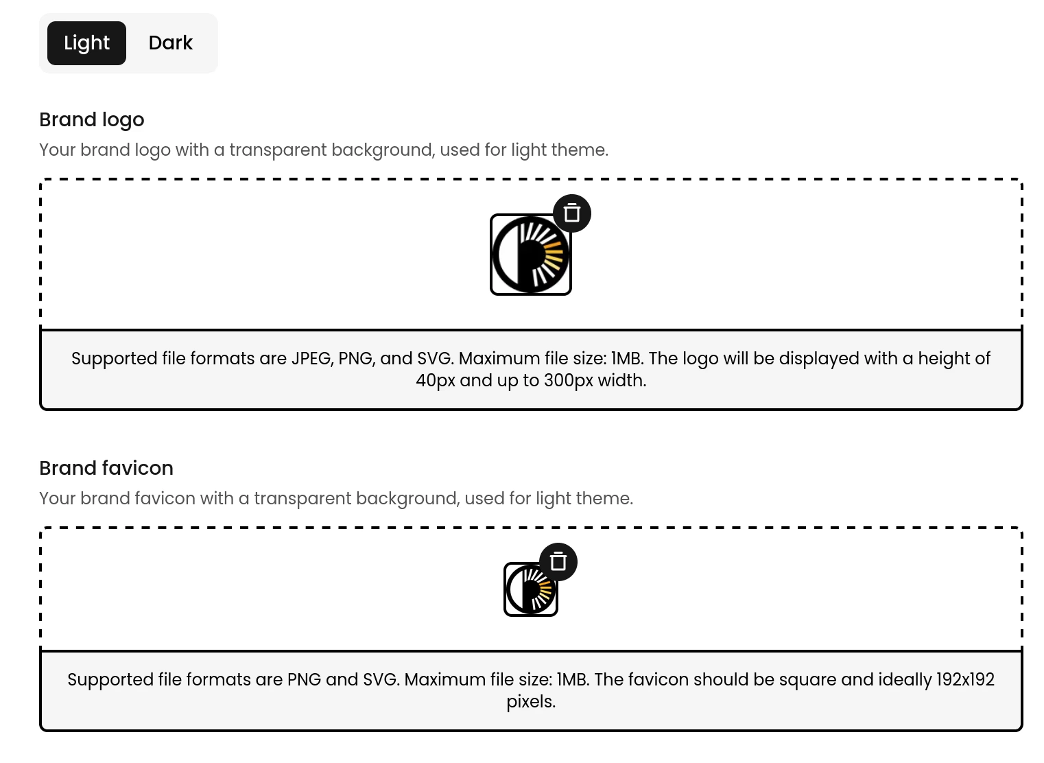 Support for dark and light status page logo