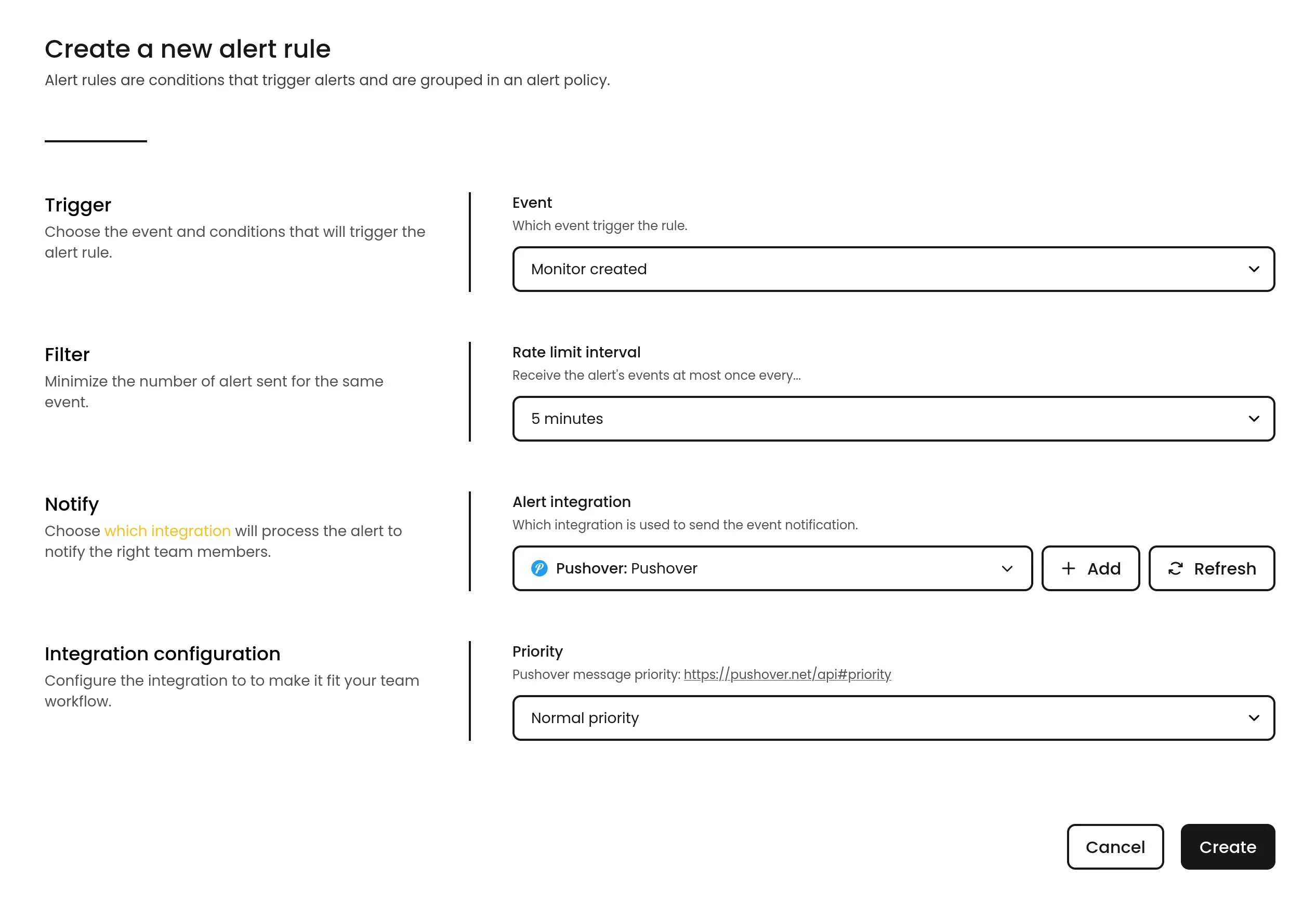 Pushover alert rule configuration