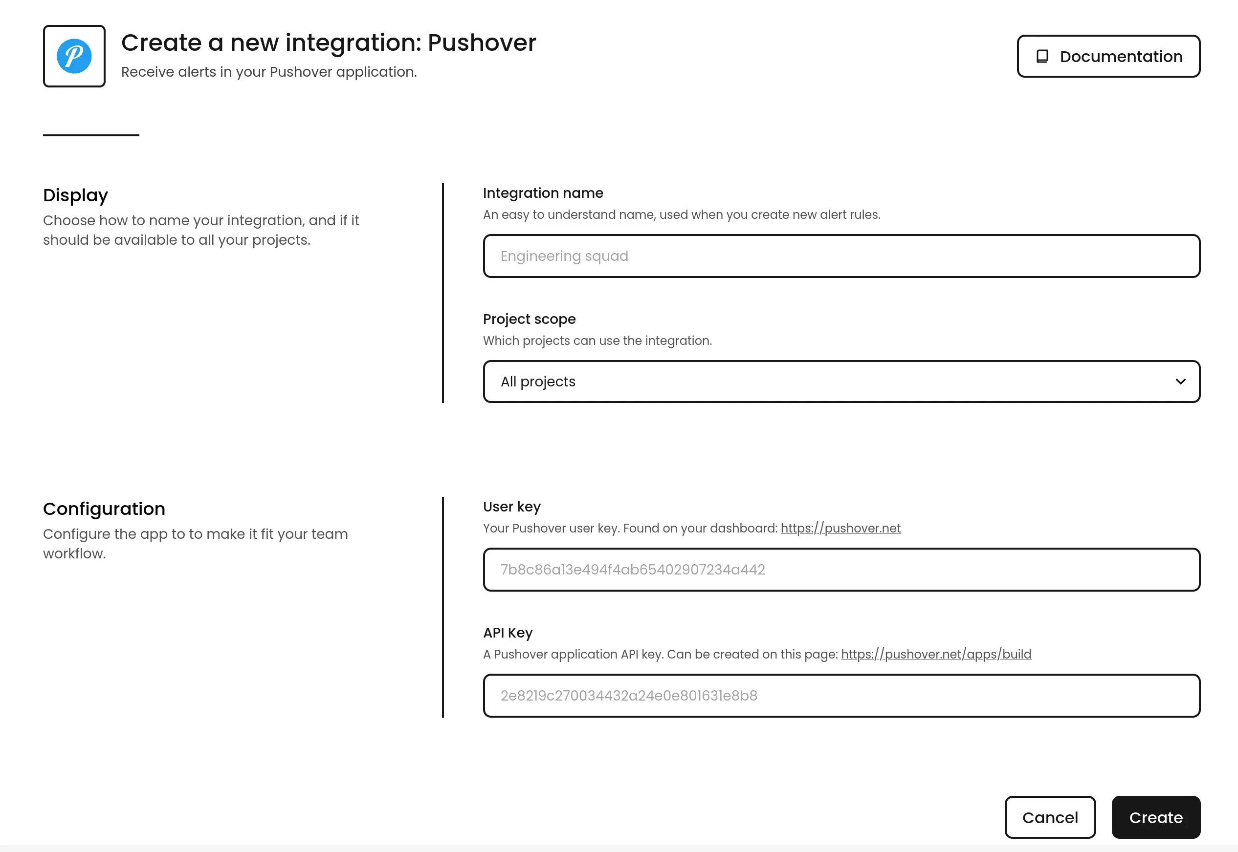 Pushover configuration