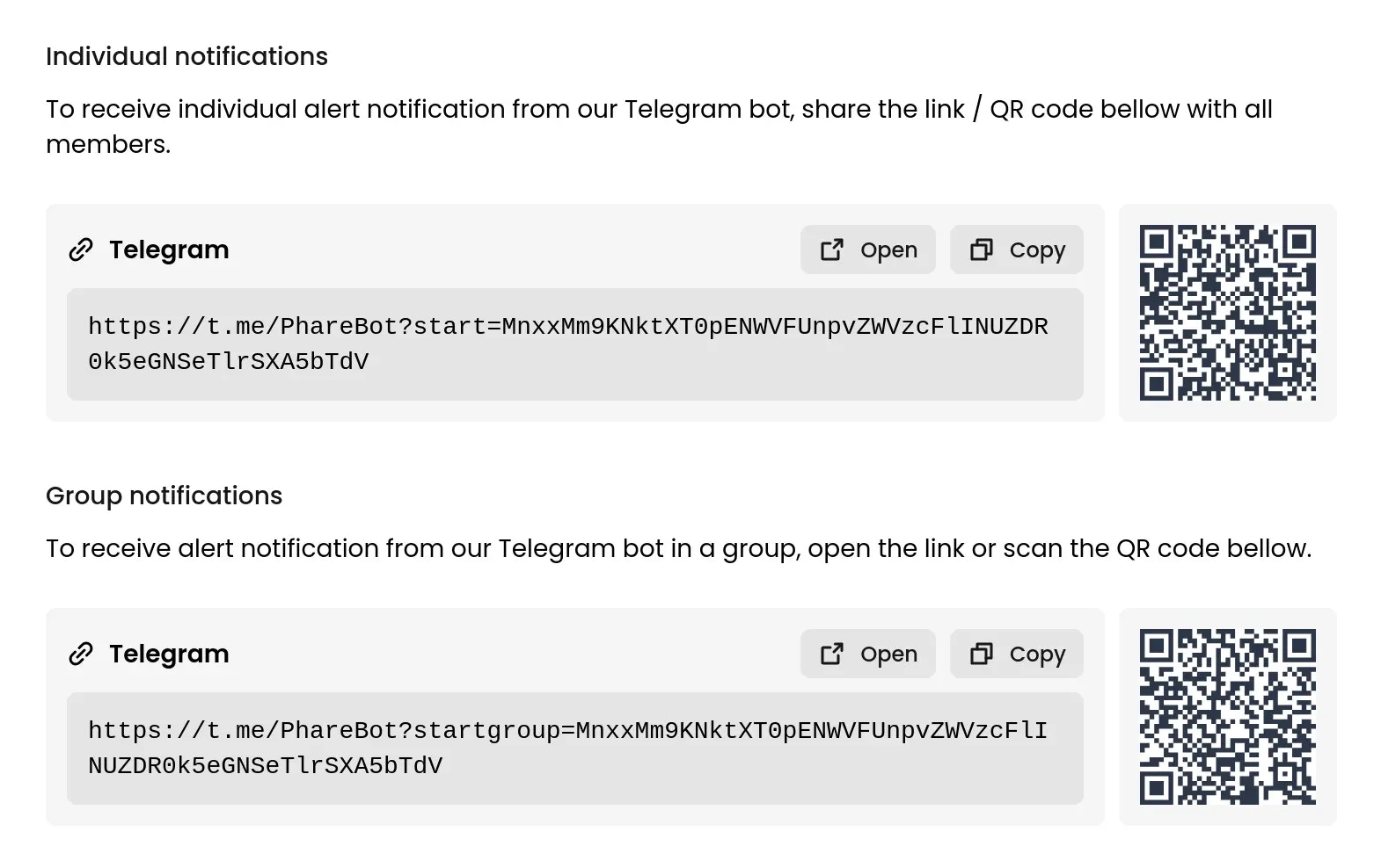 Telegram configuration