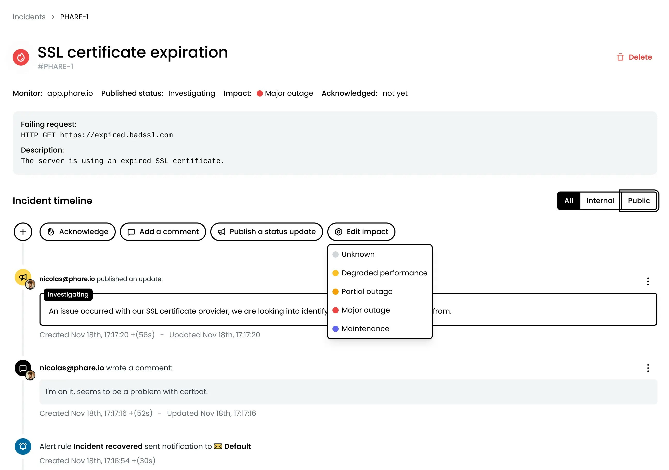 Incident event timeline