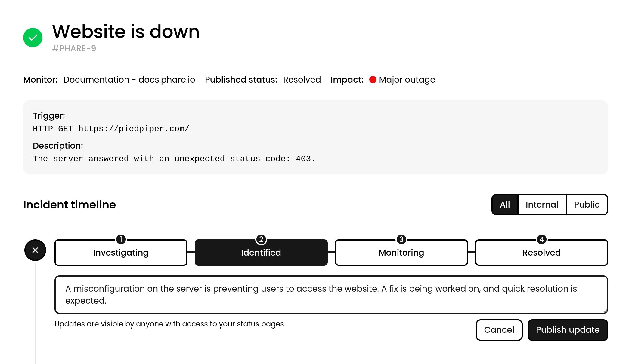 Publish an incident update