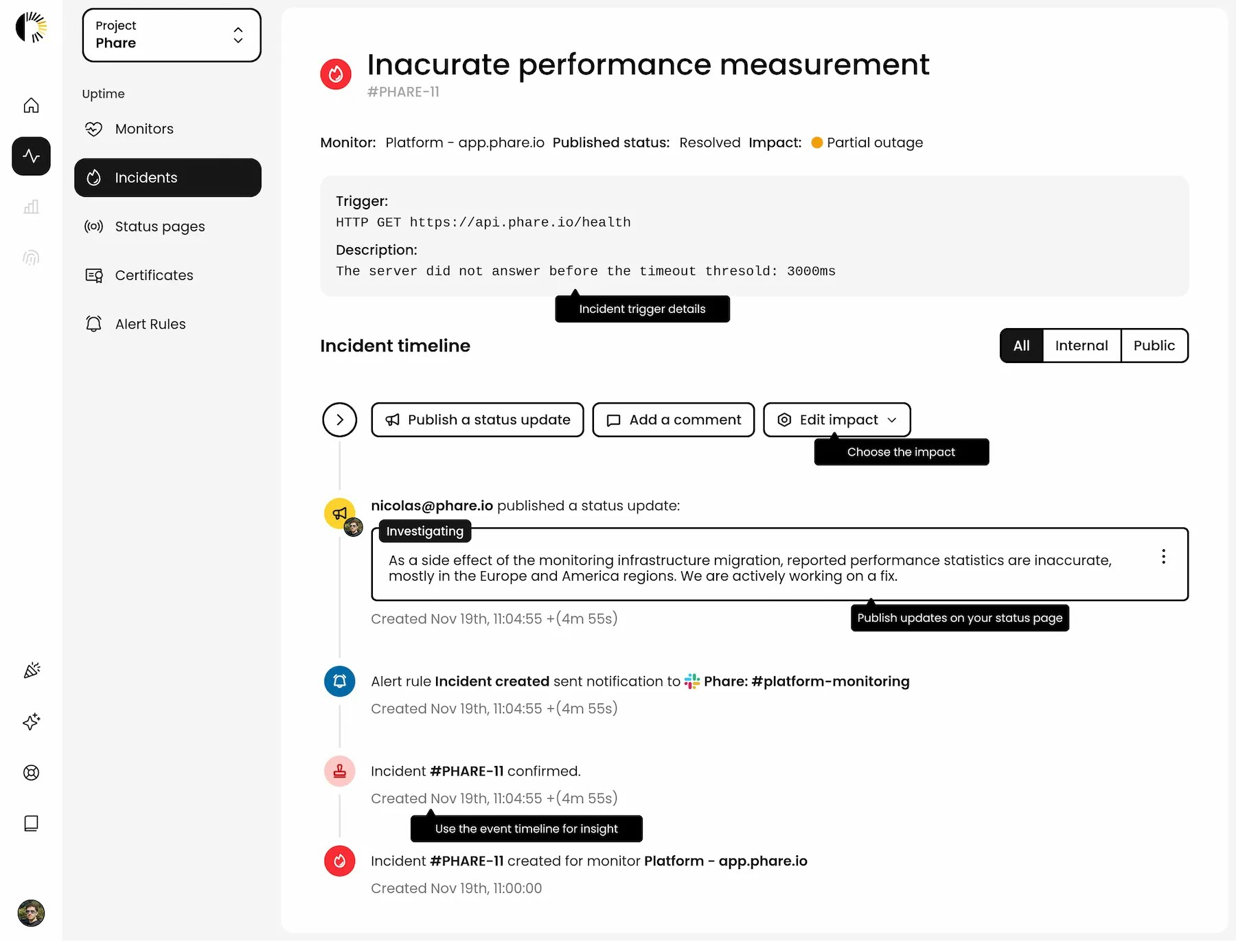 Incident management table
