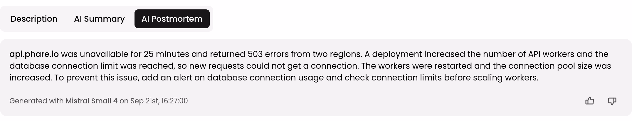 AI post-mortem report of an incident