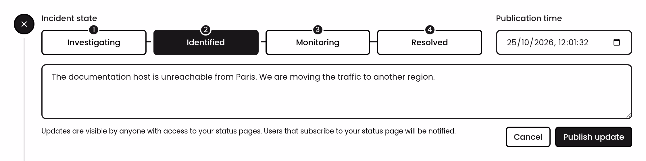 Publish an incident update