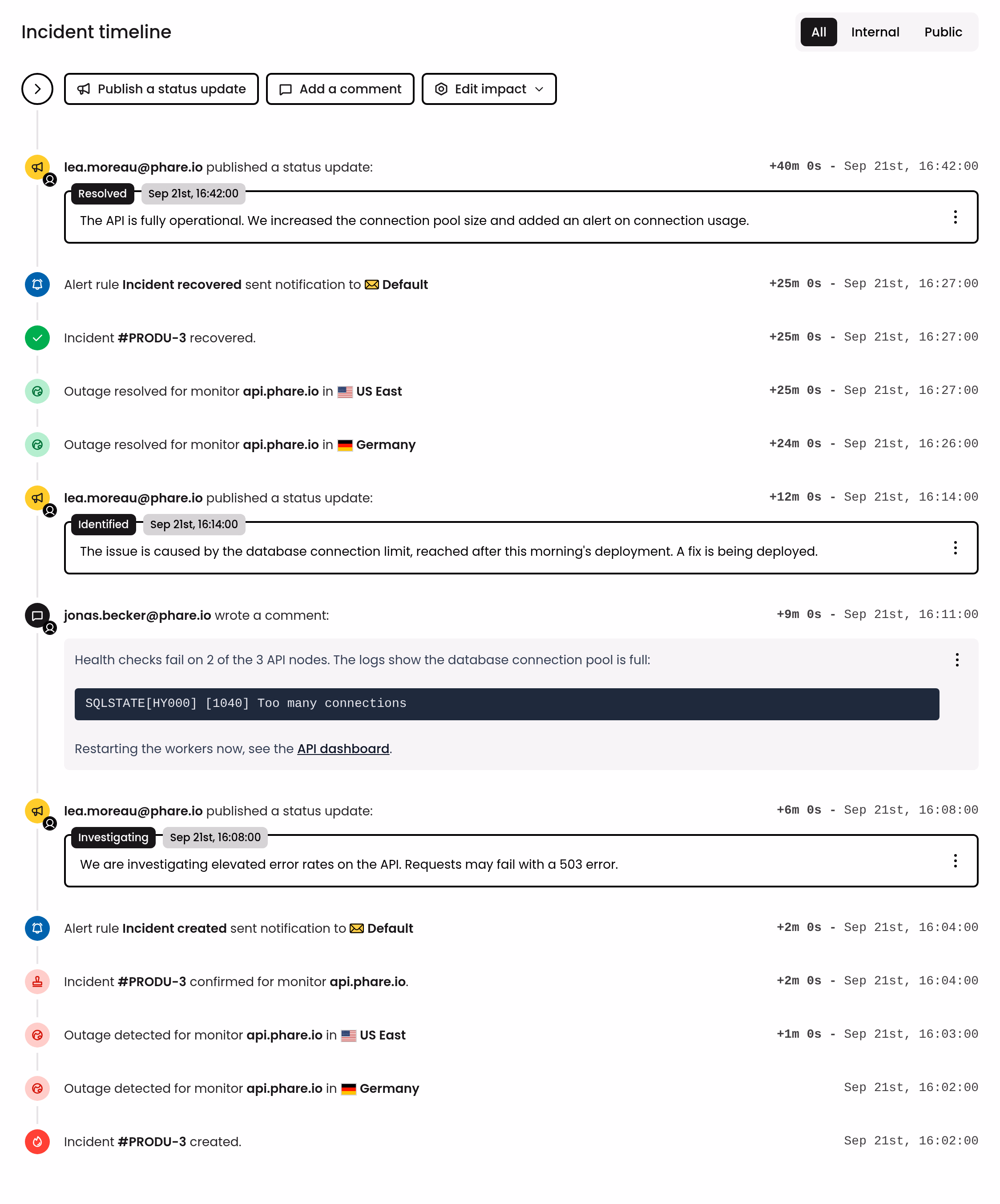 Incident event timeline