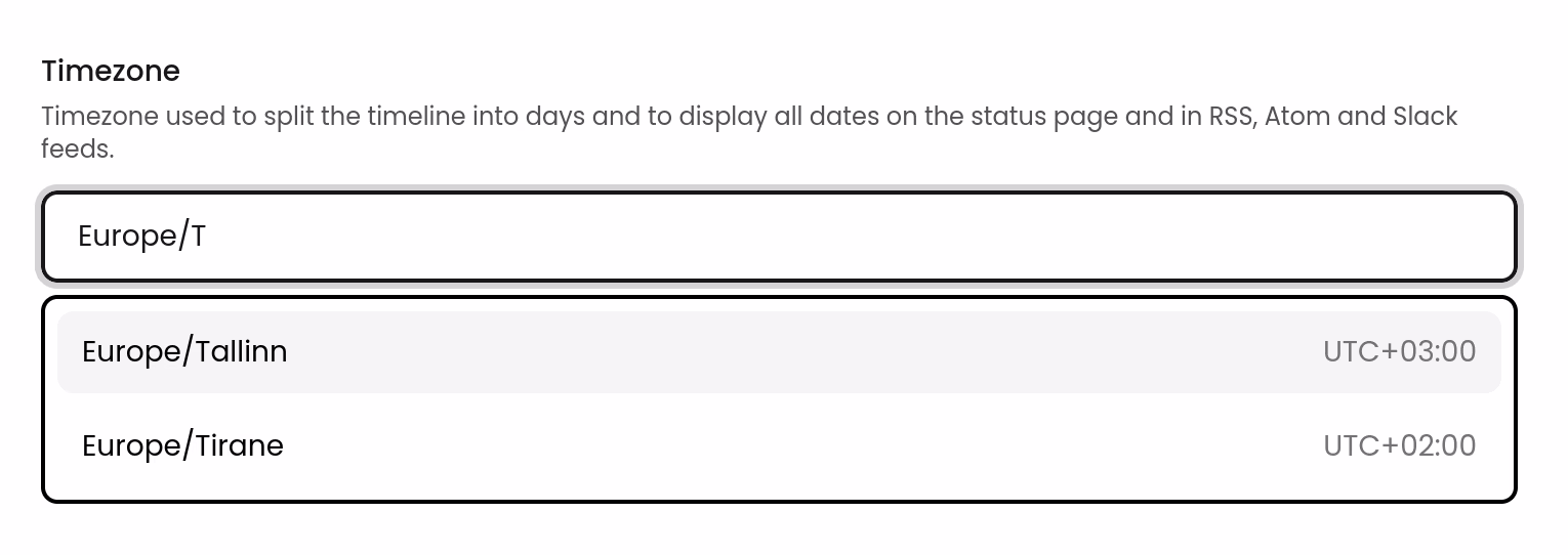 Status page timezone selection