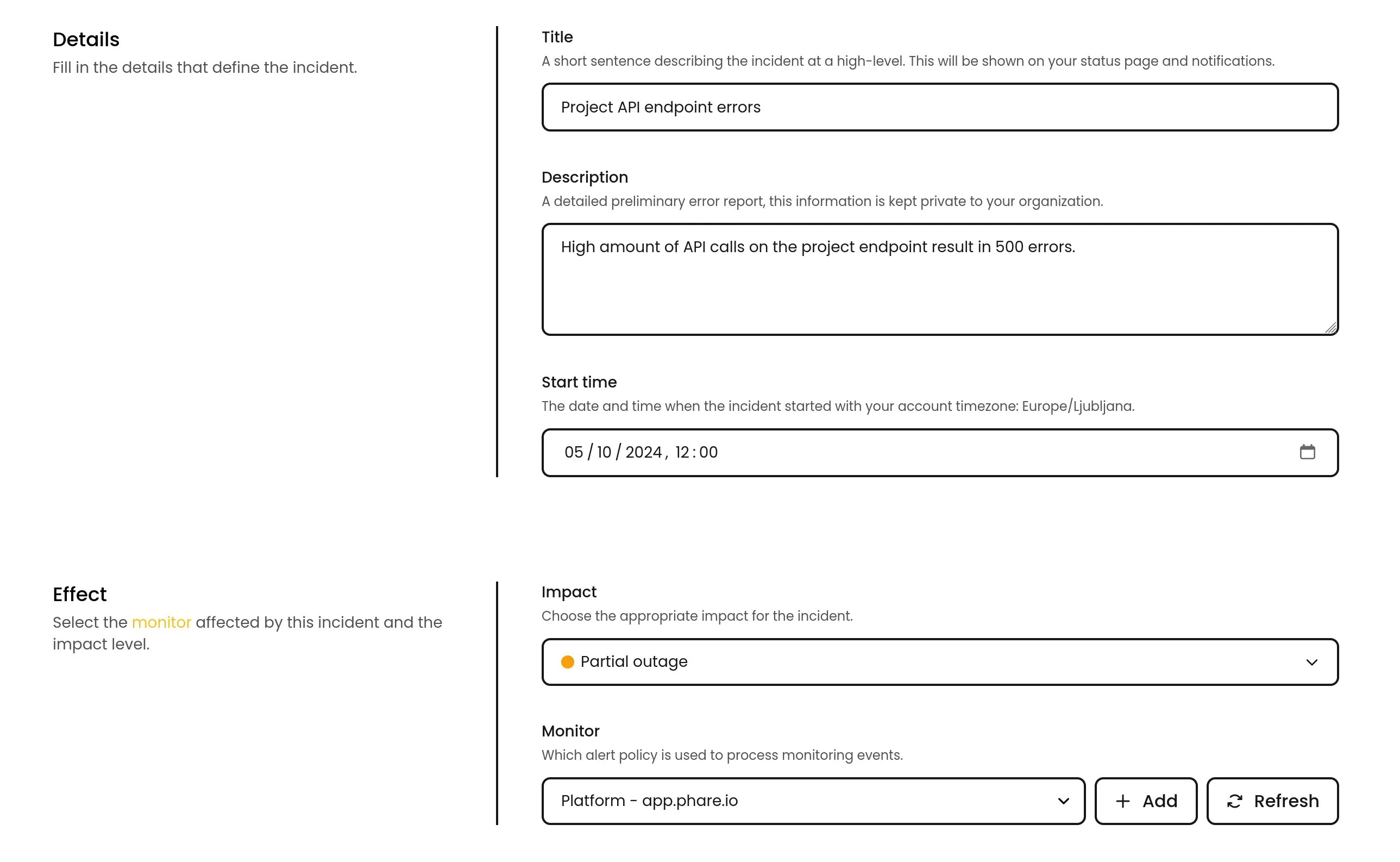 Phare incident creation
