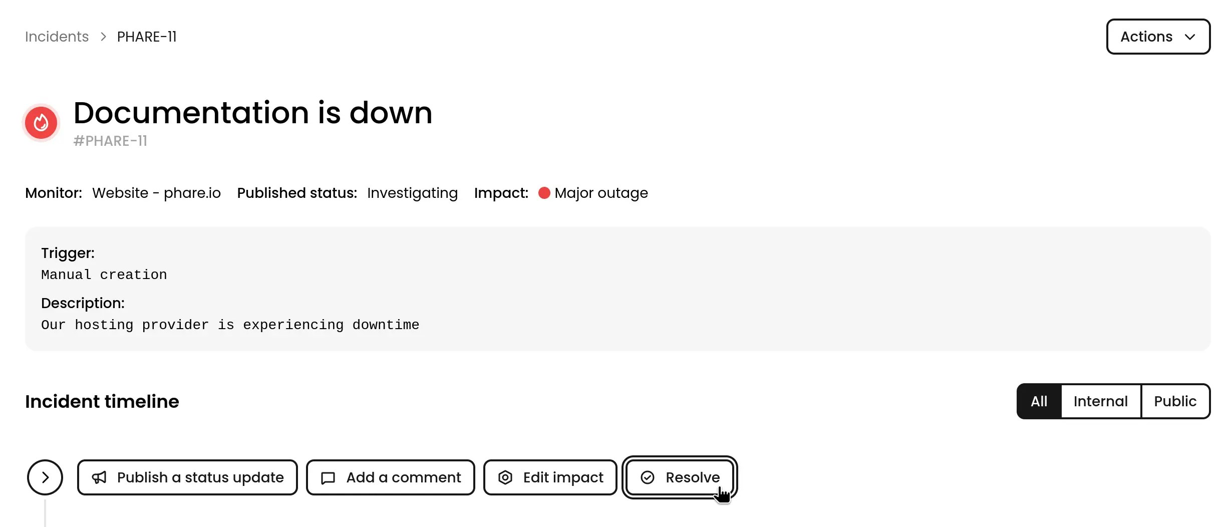 Manually resolve incidents