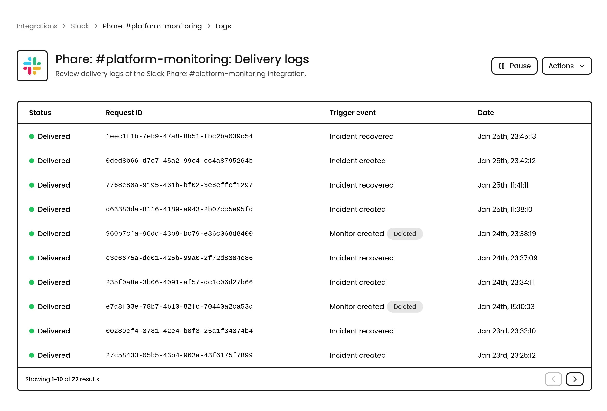 Integration logs