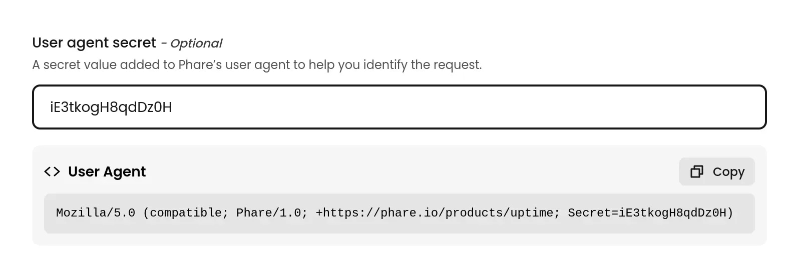 User agent secret key