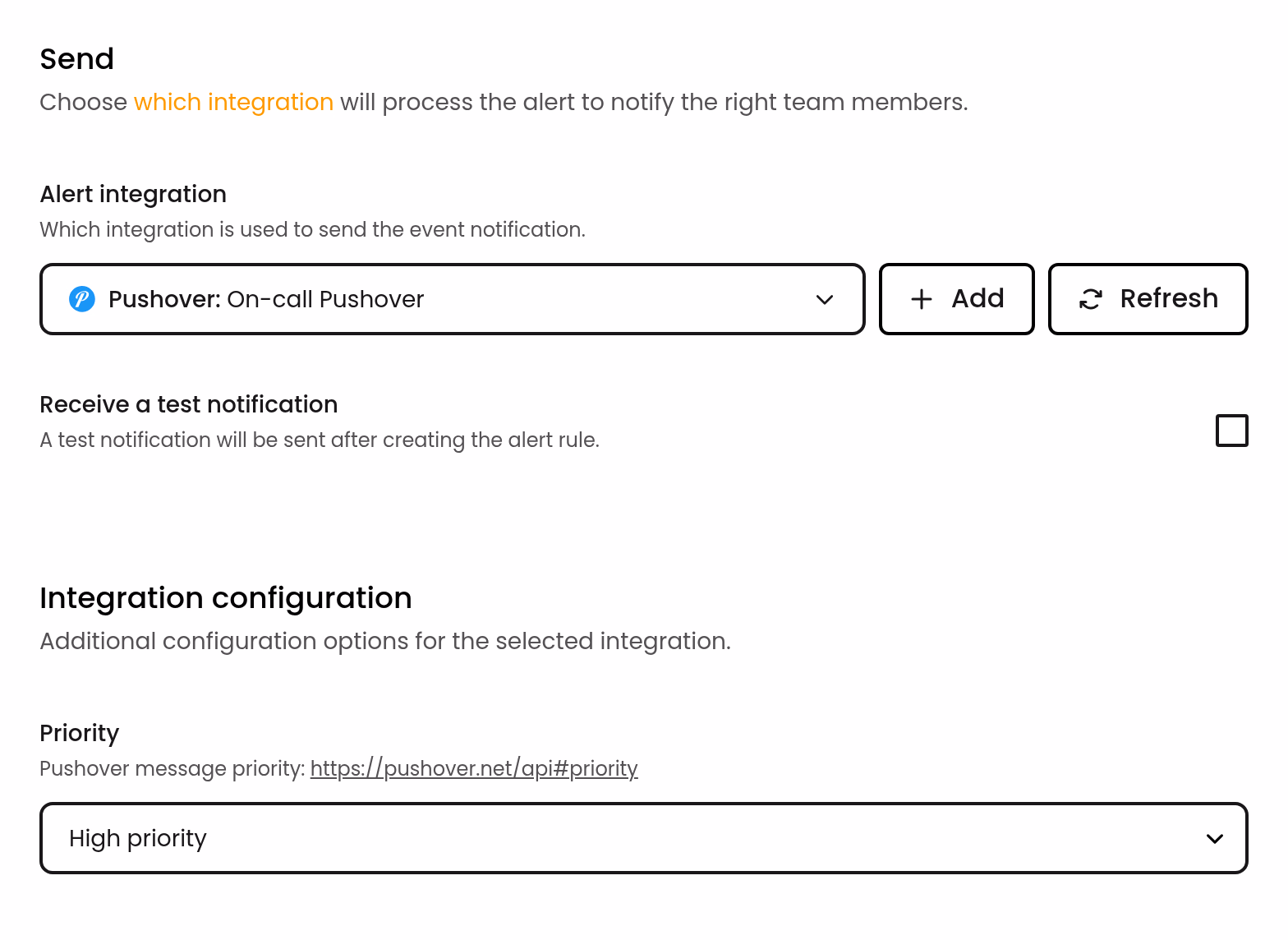 Pushover alert rule configuration