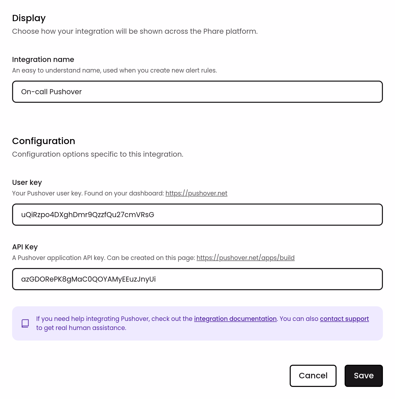 Pushover configuration