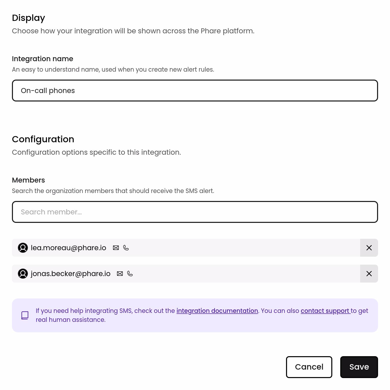 SMS configuration